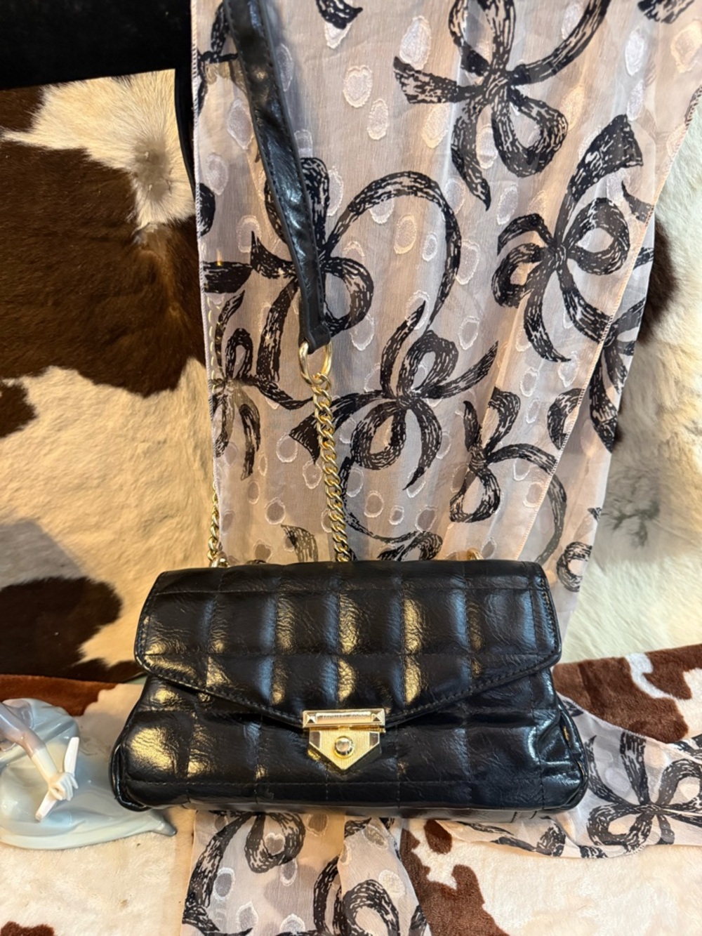 Michael Kors Black Quilted Shoulder Bag with Gold Chain Strap